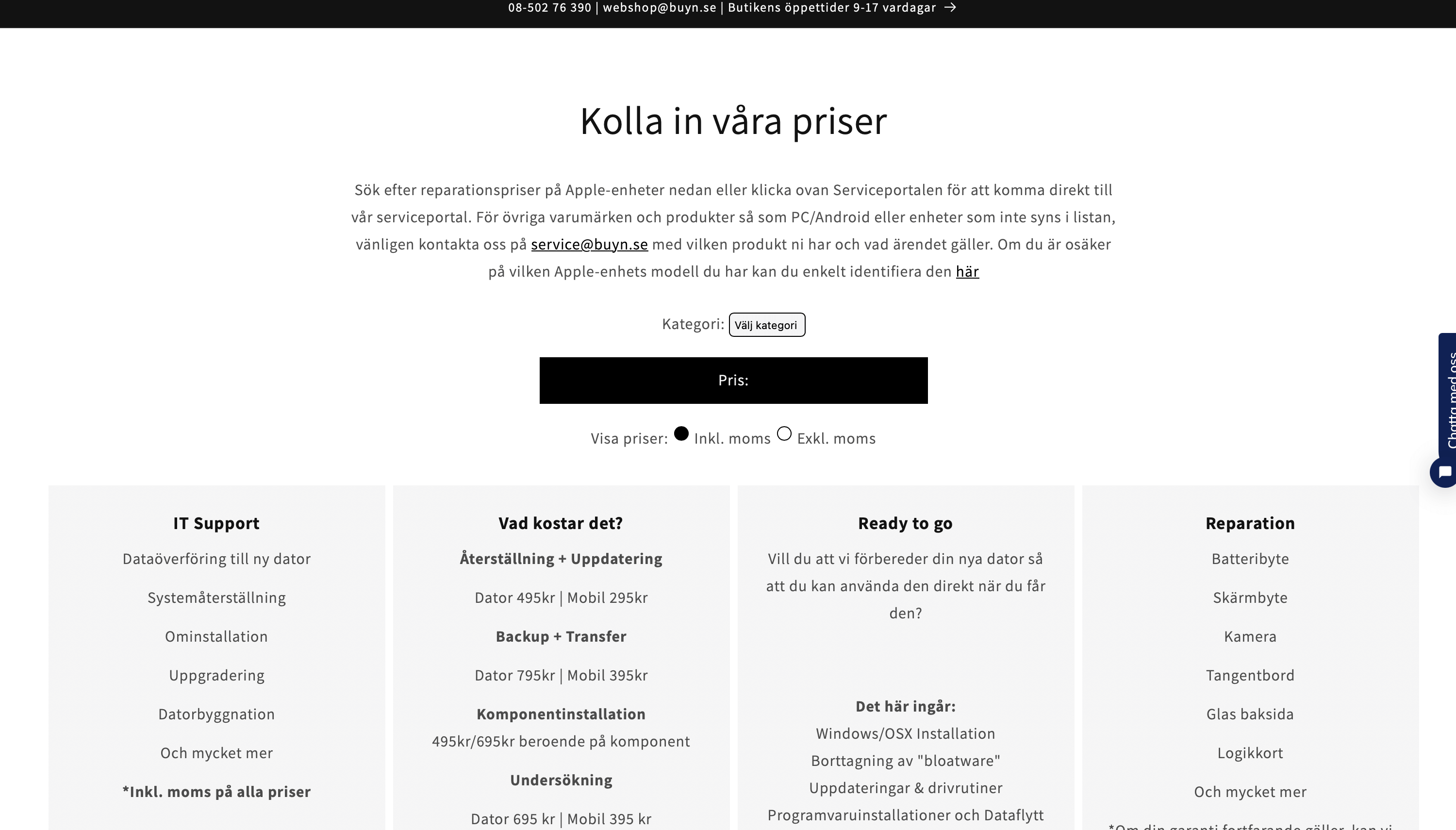service page for company