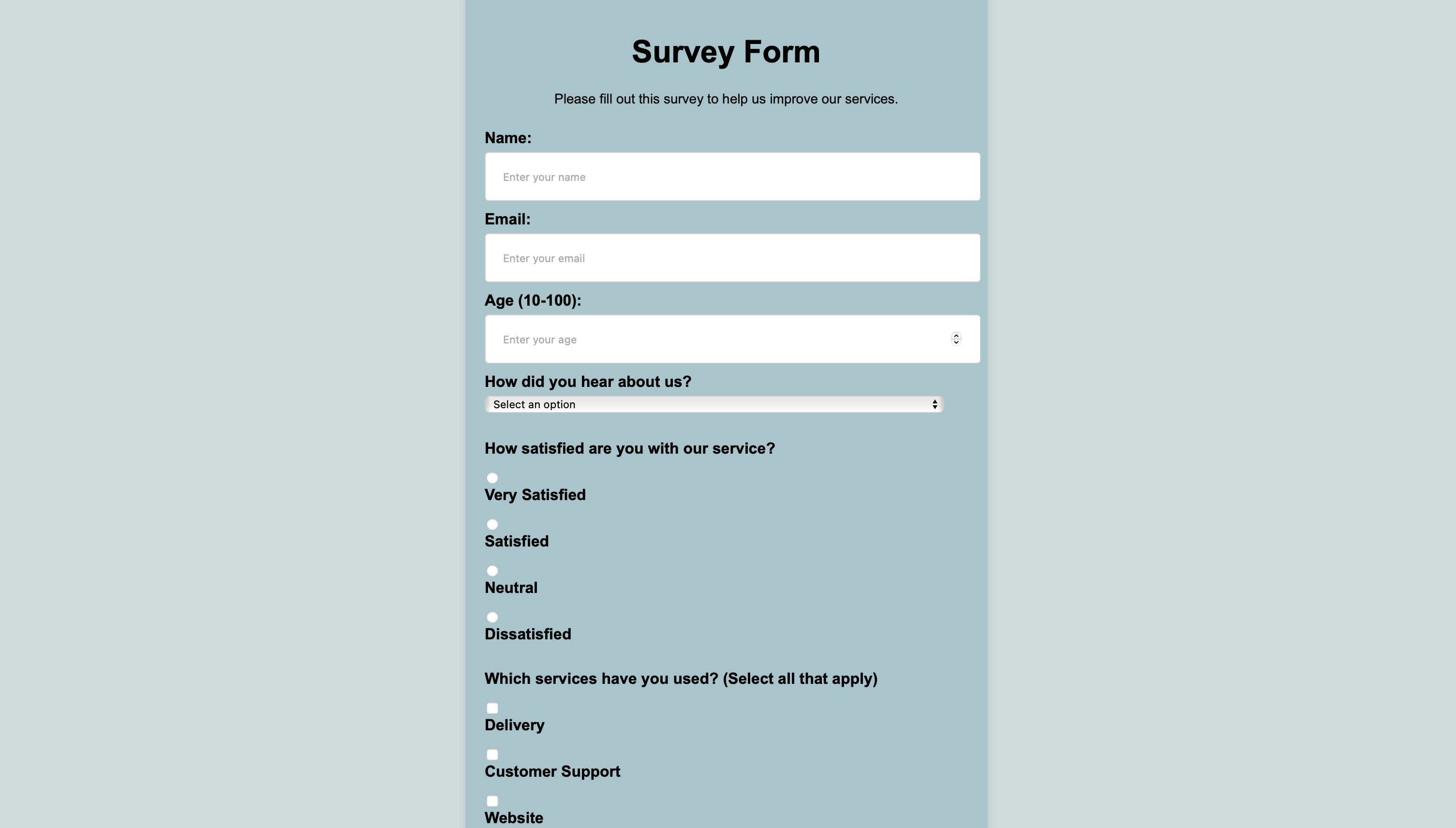 Survey Form page screenshot